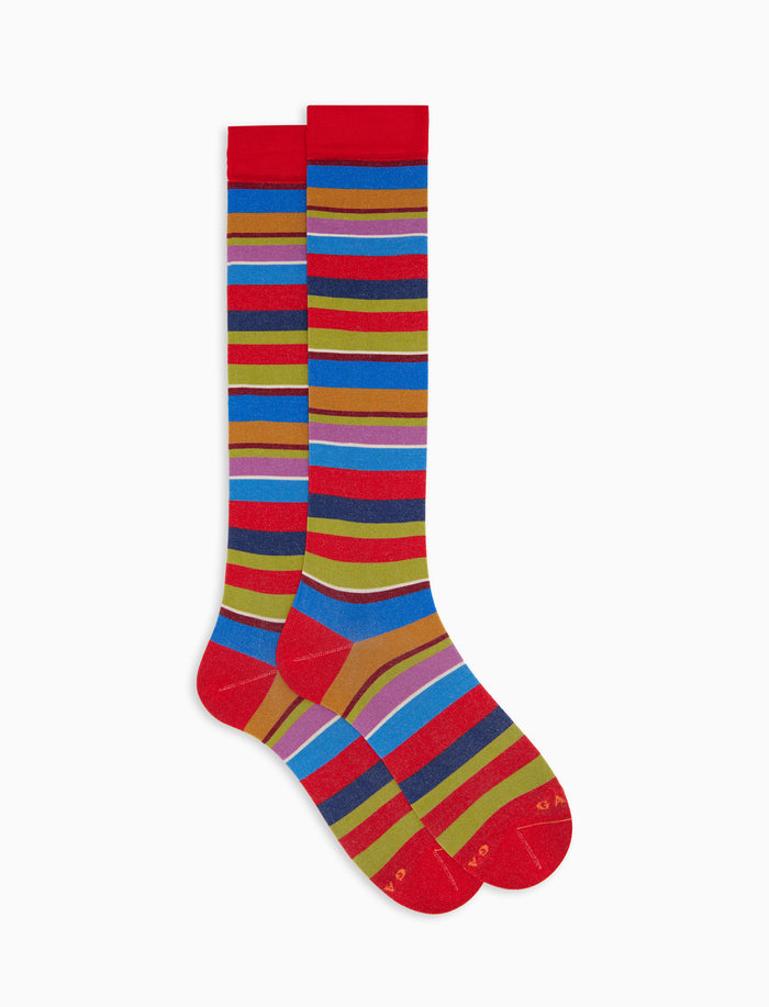 Calze lunghe donna cotone righe multicolor rosso - Gallo 1927 - Official Online Shop
