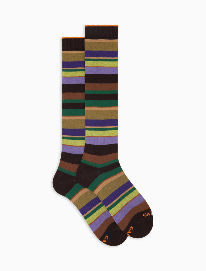 Calze lunghe donna cotone marrone righe multicolor - Gallo 1927 - Official Online Shop