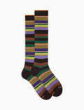 Calze lunghe donna cotone marrone righe multicolor - Gallo 1927 - Official Online Shop