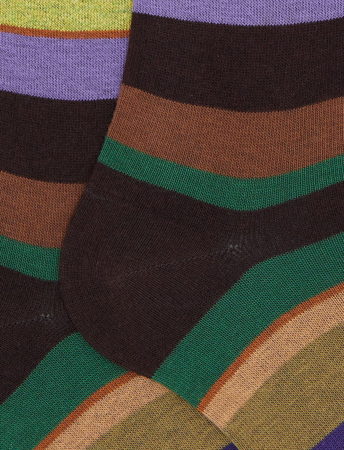 Calze lunghe donna cotone marrone righe multicolor - Gallo 1927 - Official Online Shop