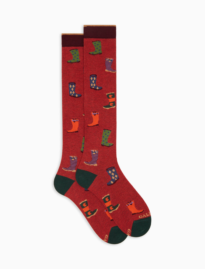 Calze lunghe donna cotone rosso fantasia stivali da pioggia - Gallo 1927 - Official Online Shop