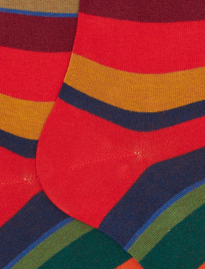 Calze lunghe donna cotone rosso righe multicolor - Gallo 1927 - Official Online Shop
