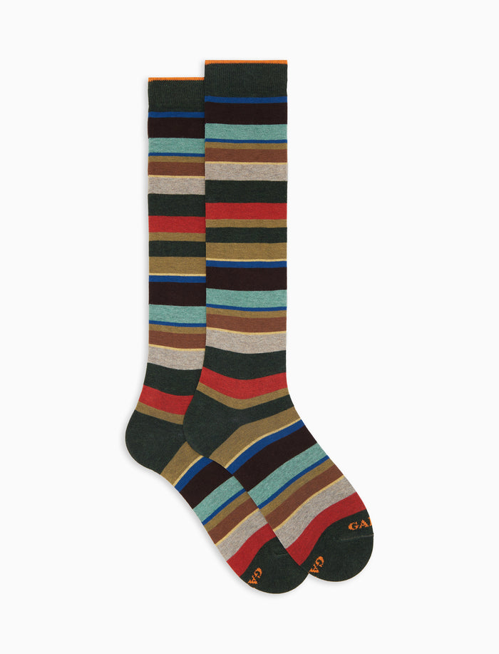 Calze lunghe donna cotone verde righe multicolor - Gallo 1927 - Official Online Shop