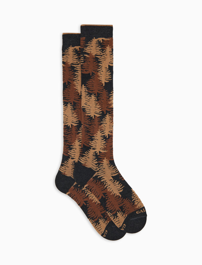 Calze lunghe uomo cotone caldo marroni fantasia foresta