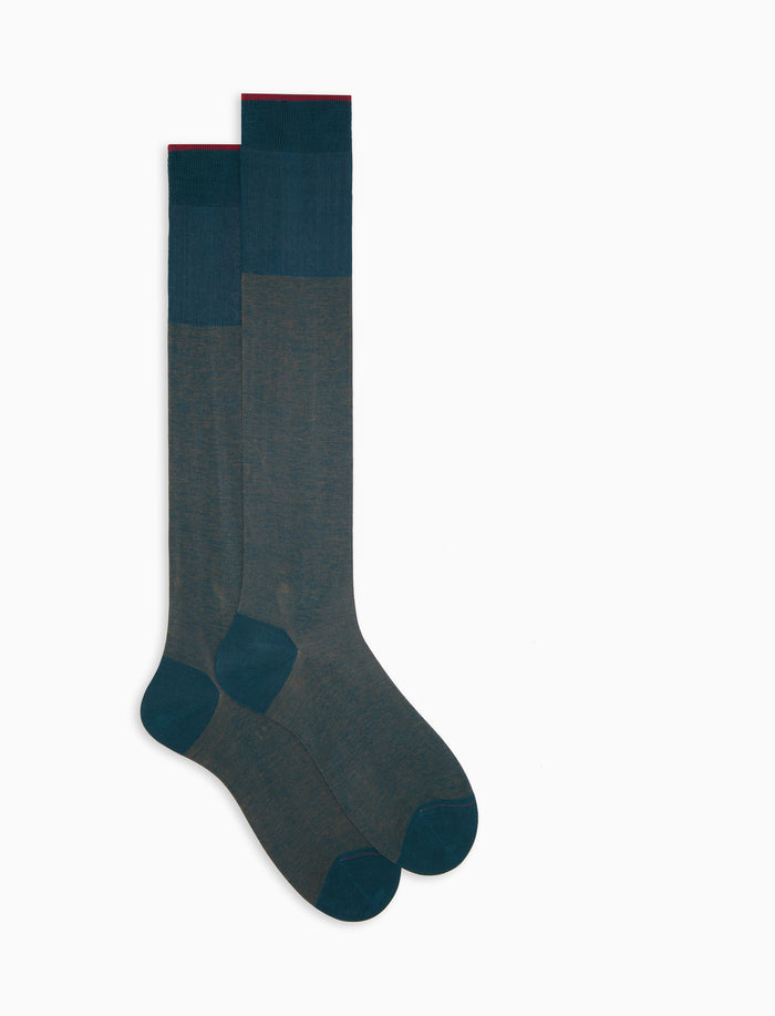 Calze lunghe uomo cotone color pavone fantasia effetto cangiante