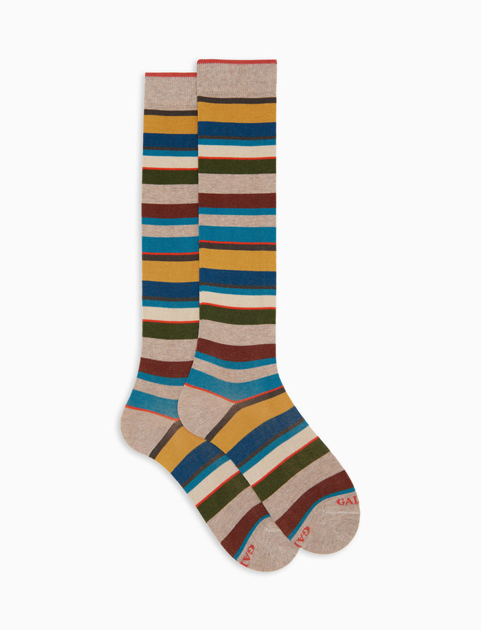 Calze lunghe uomo cotone righe multicolor beige - Gallo 1927 - Official Online Shop