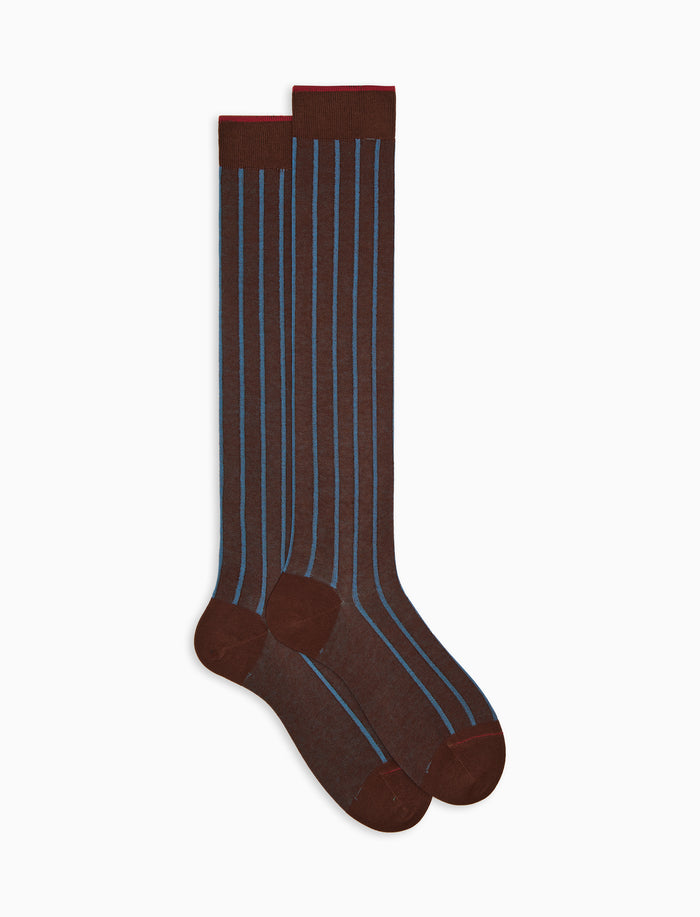 Calze lunghe uomo cotone marrone fantasia twin rib spaziata
