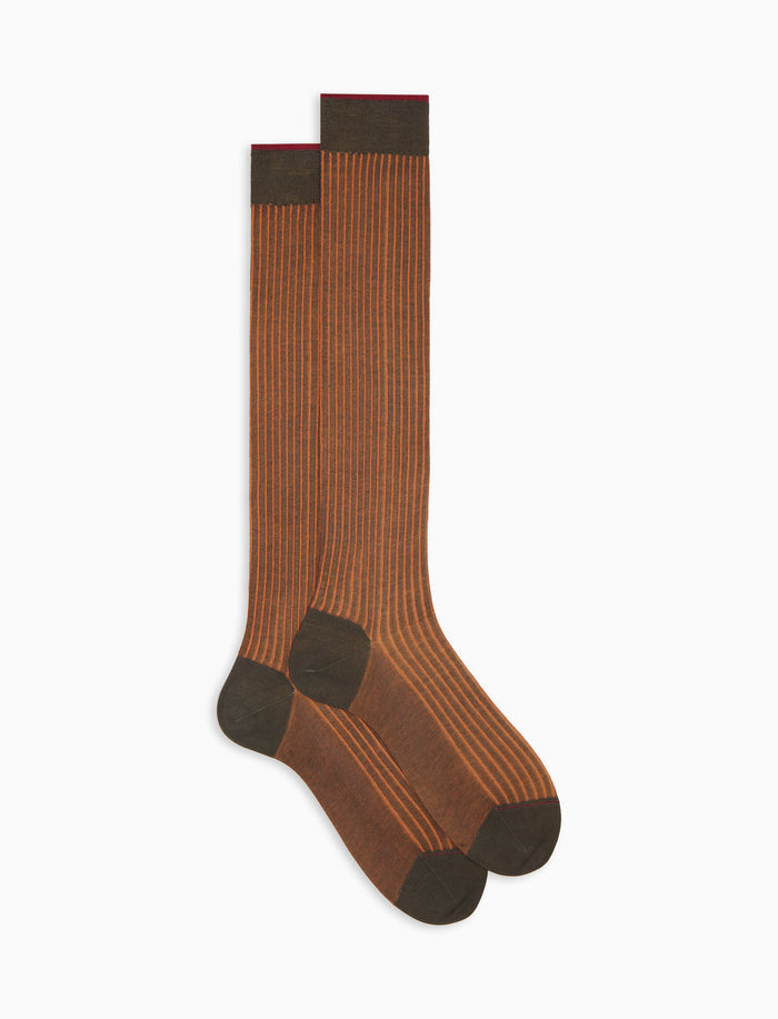 Calze lunghe uomo cotone marrone fantasia twin rib