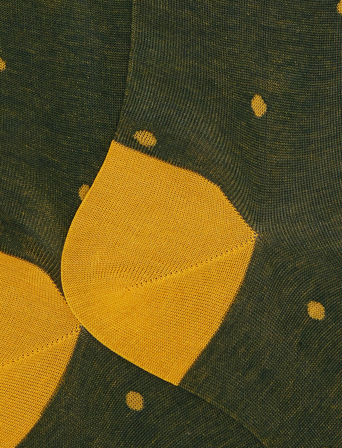 Calze lunghe uomo cotone verde fantasia pois su cangiante