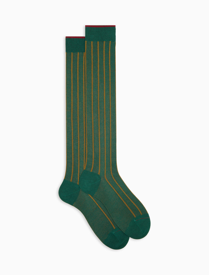 Calze lunghe uomo cotone verde fantasia twin rib spaziata
