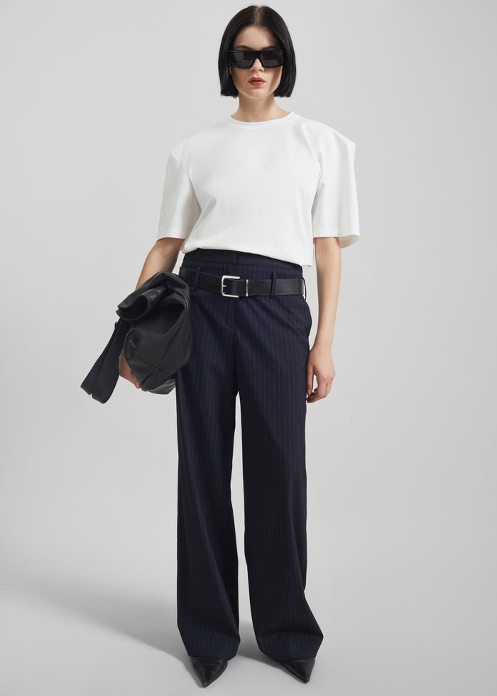 Camlez Low Belt Loop Trousers - Navy Pinstripe