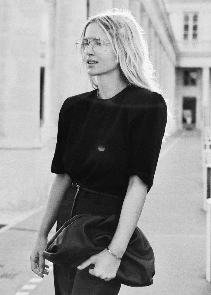 Carrington Padded Shoulder Tee in Black top The Frankie Shop