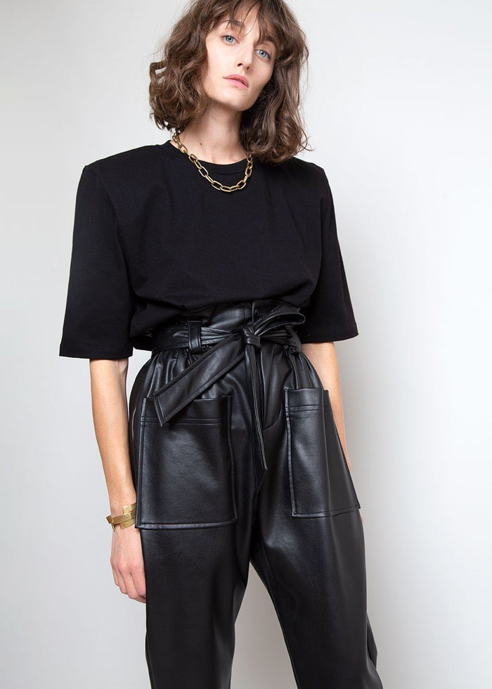 Carrington Padded Shoulder Tee in Black top The Frankie Shop