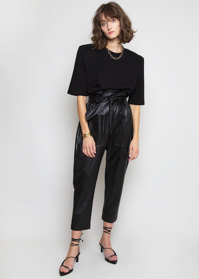 Carrington Padded Shoulder Tee in Black top The Frankie Shop