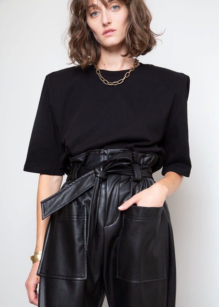 Carrington Padded Shoulder Tee in Black top The Frankie Shop