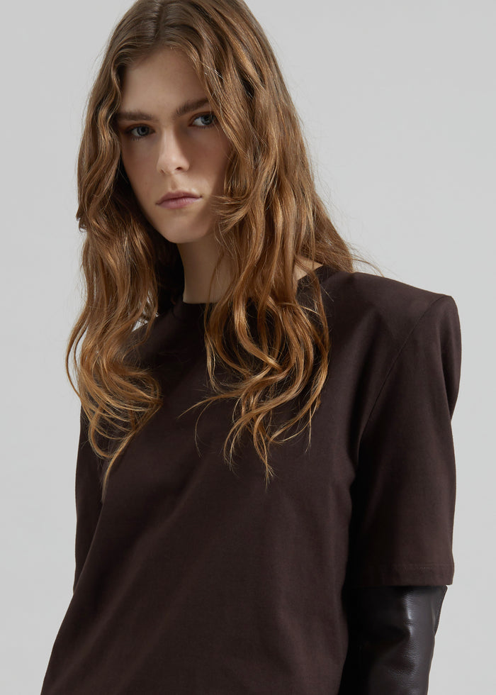 Carrington Padded Shoulder Tee - Brown