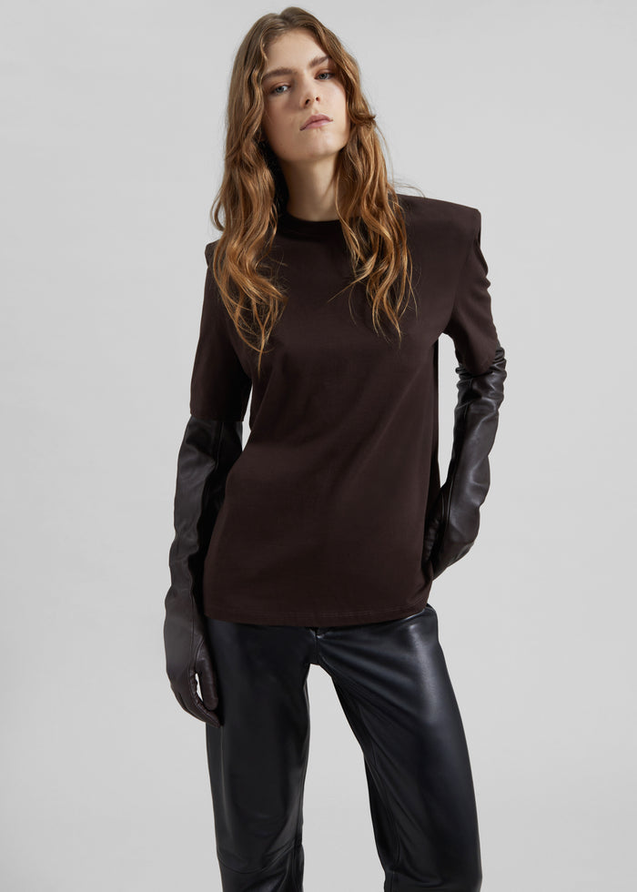 Carrington Padded Shoulder Tee - Brown