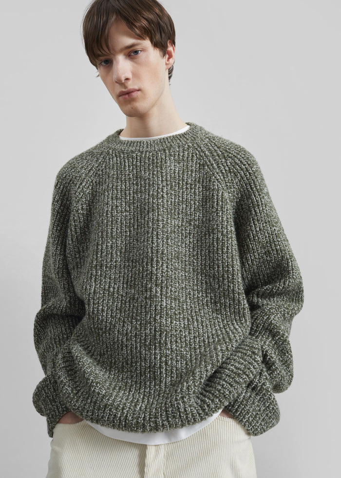 Carter Crewneck Sweater - Olive/White