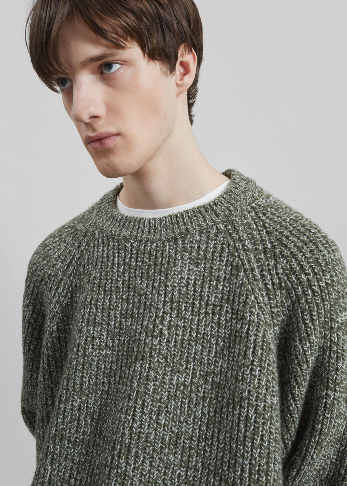 Carter Crewneck Sweater - Olive/White