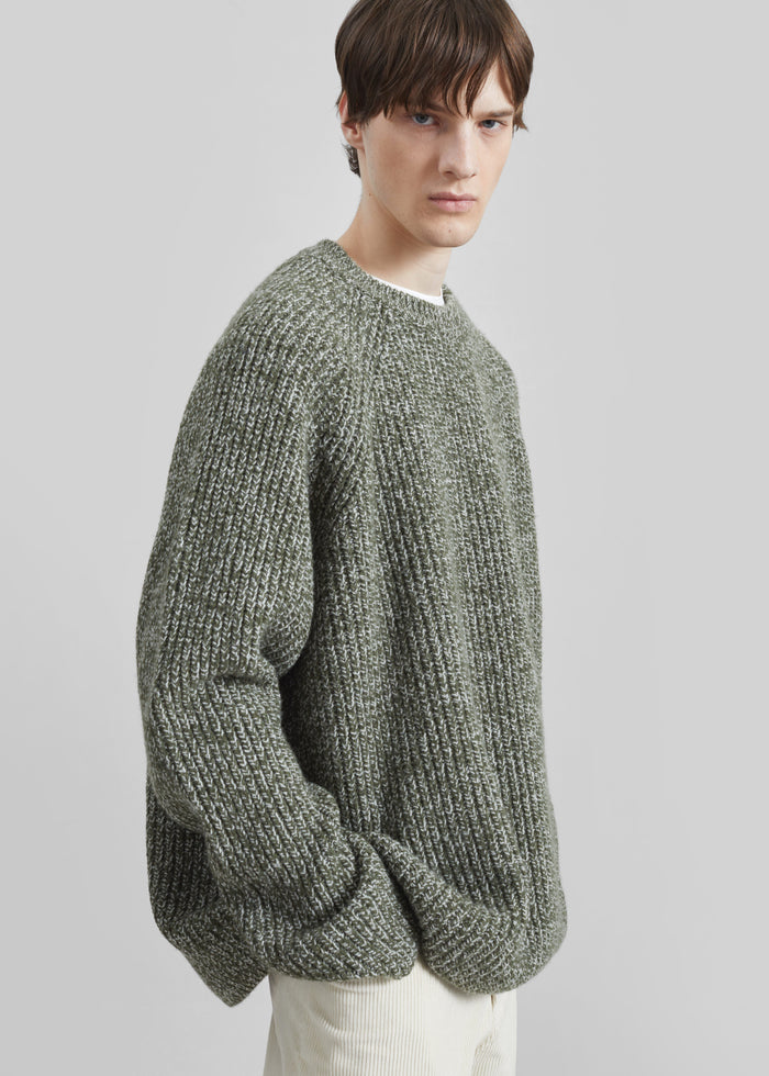 Carter Crewneck Sweater - Olive/White