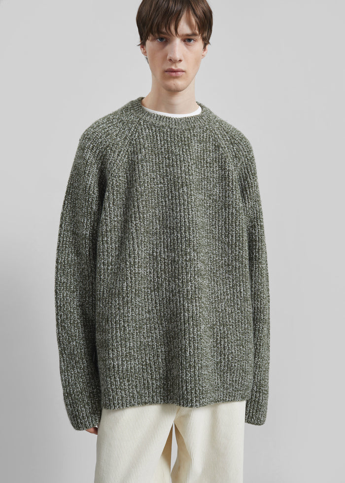 Carter Crewneck Sweater - Olive/White