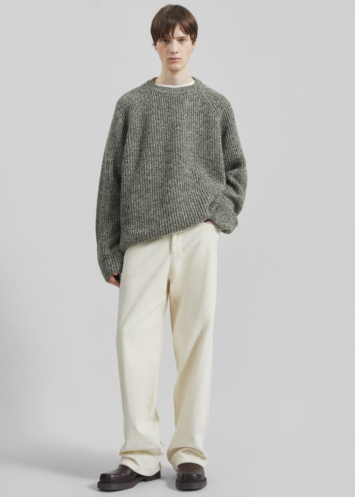Carter Crewneck Sweater - Olive/White