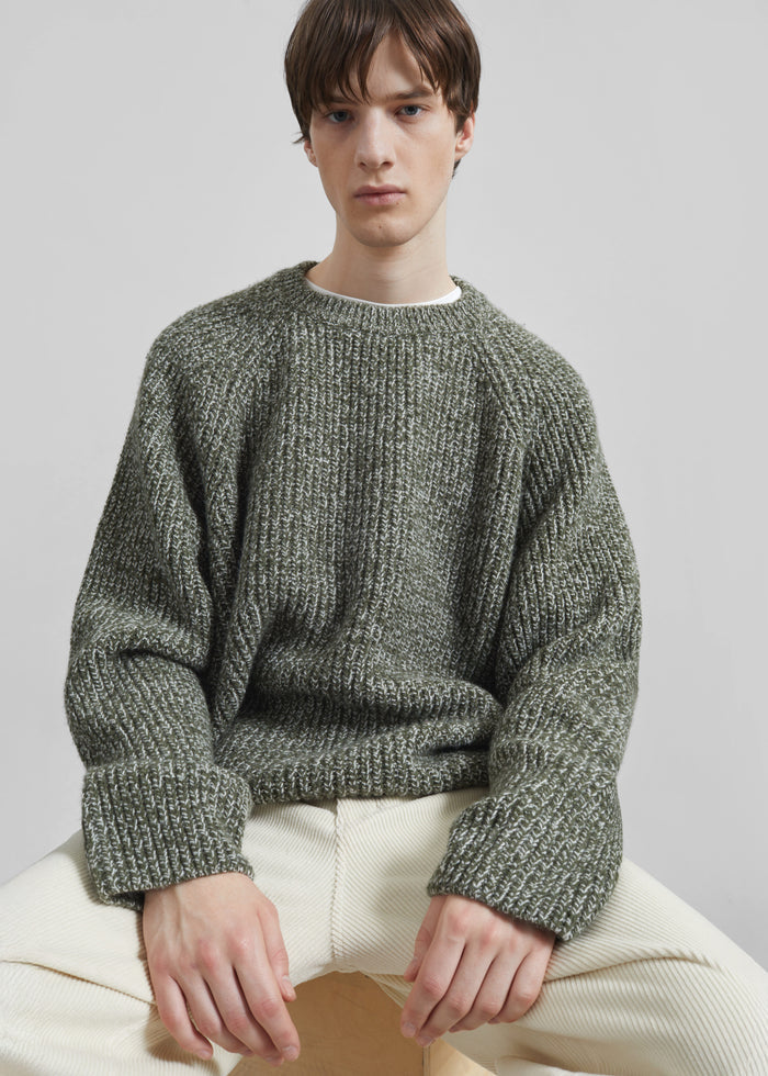Carter Crewneck Sweater - Olive/White
