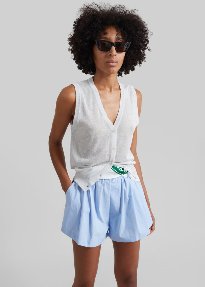 Castalia Cotton Gathered Shorts - Sky Blue