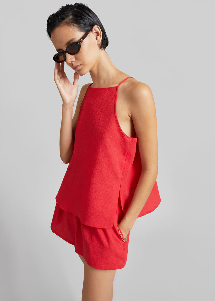 Cazaux Textured Boxy Top - Red