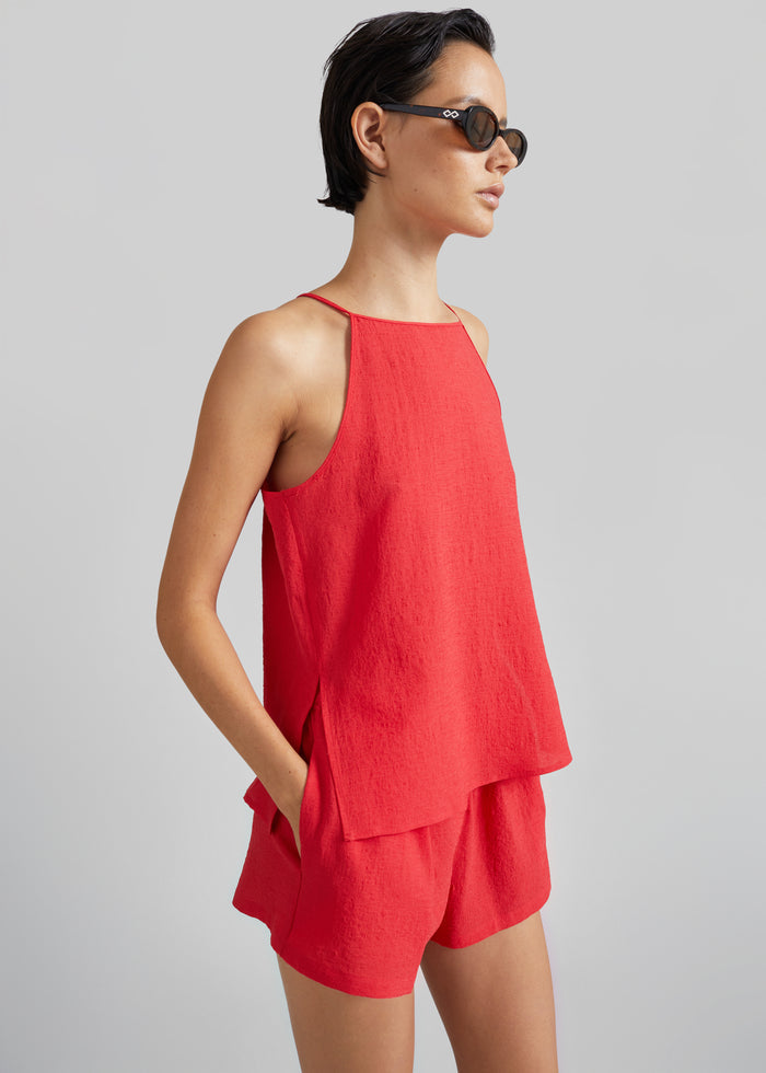Cazaux Textured Boxy Top - Red