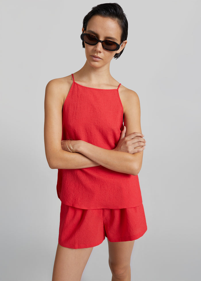 Cazaux Textured Boxy Top - Red