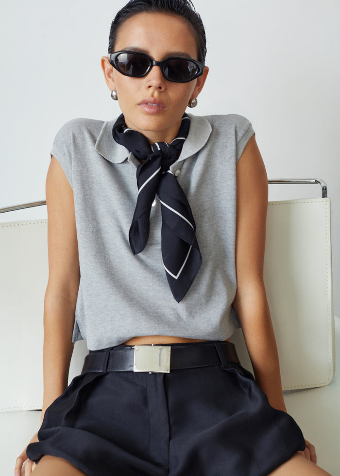 Claira Cropped Sleeveless Polo Top - Light Grey