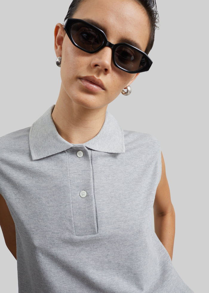 Claira Cropped Sleeveless Polo Top - Light Grey
