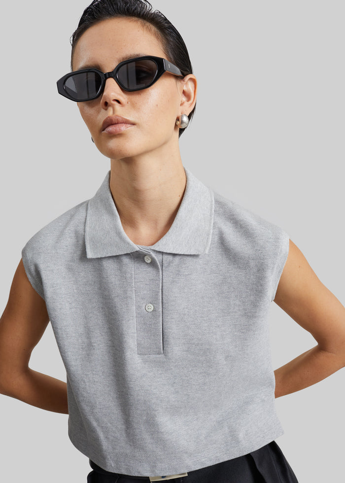 Claira Cropped Sleeveless Polo Top - Light Grey