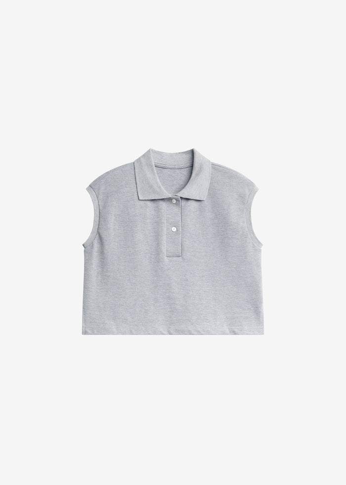 Claira Cropped Sleeveless Polo Top - Light Grey