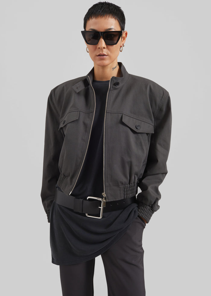Cobain Padded Cropped Bomber - Charcoal