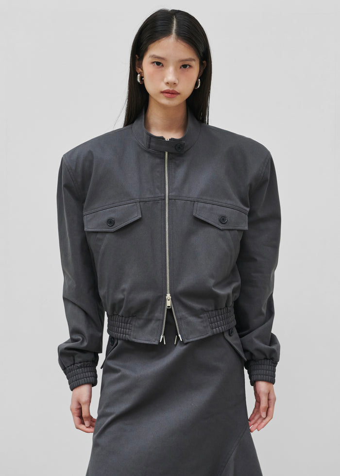 Cobain Padded Cropped Bomber - Charcoal
