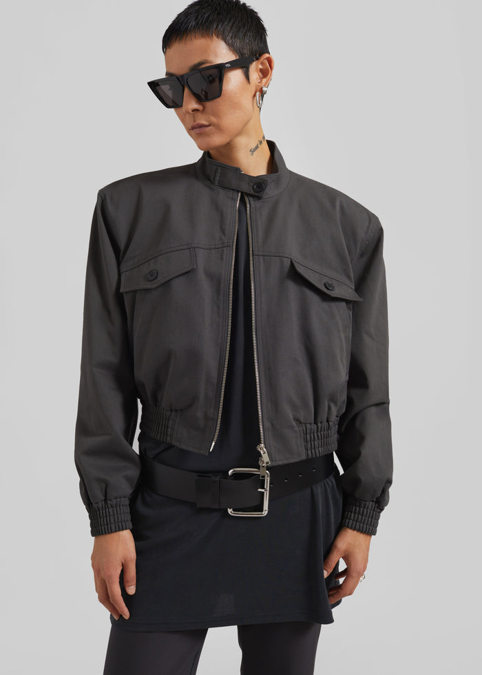 Cobain Padded Cropped Bomber - Charcoal