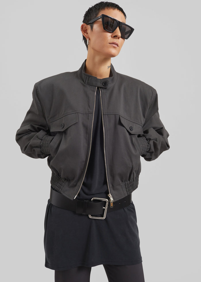 Cobain Padded Cropped Bomber - Charcoal