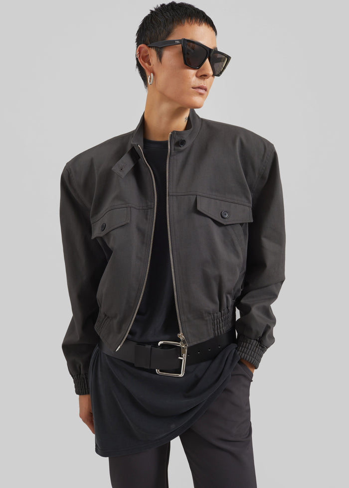 Cobain Padded Cropped Bomber - Charcoal