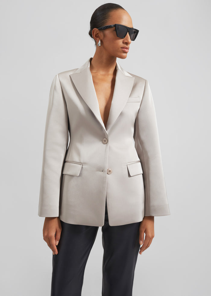 Colette Hourglass Satin Blazer - Light Taupe
