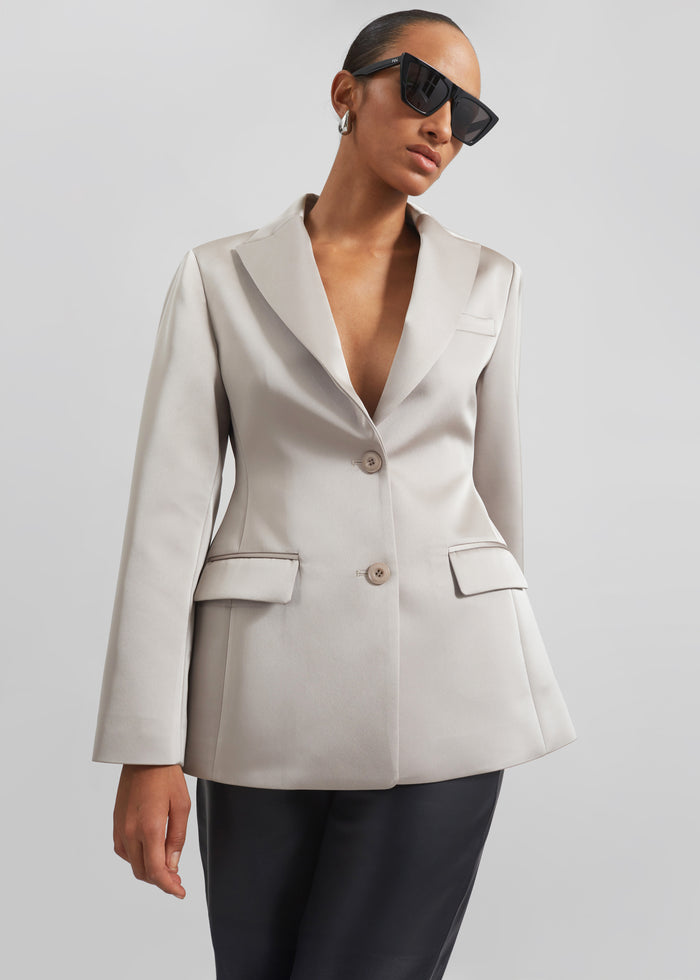 Colette Hourglass Satin Blazer - Light Taupe