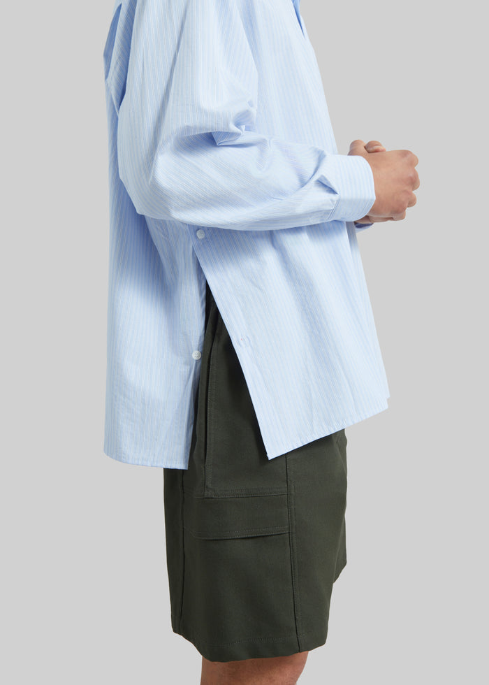 Colhame Adjustable Hem Shirt - Blue/White Stripe