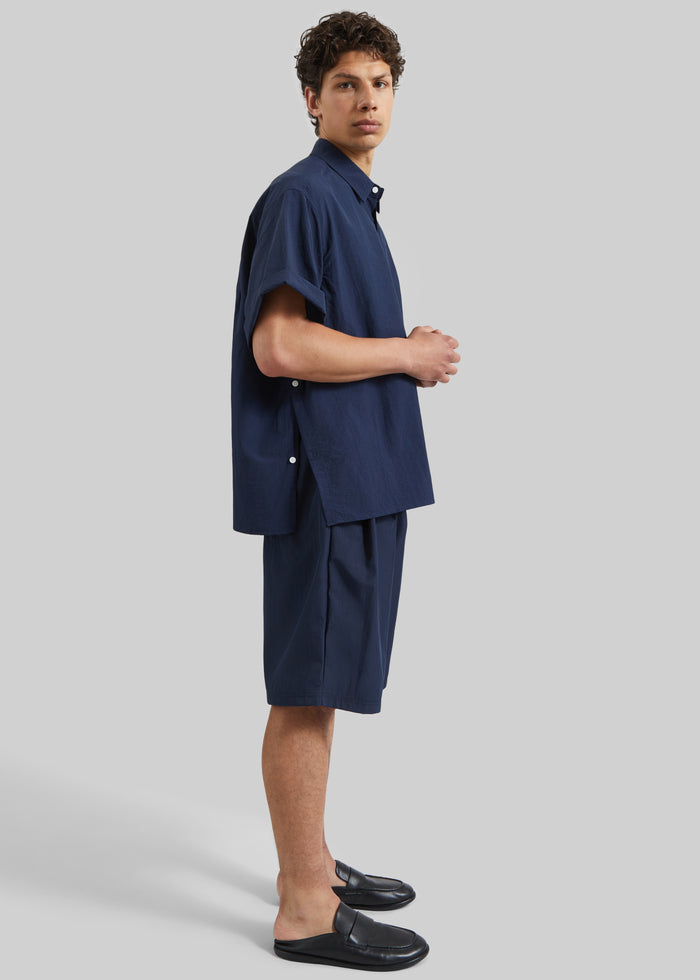 Colhame Adjustable Hem Short Sleeve Shirt - Navy