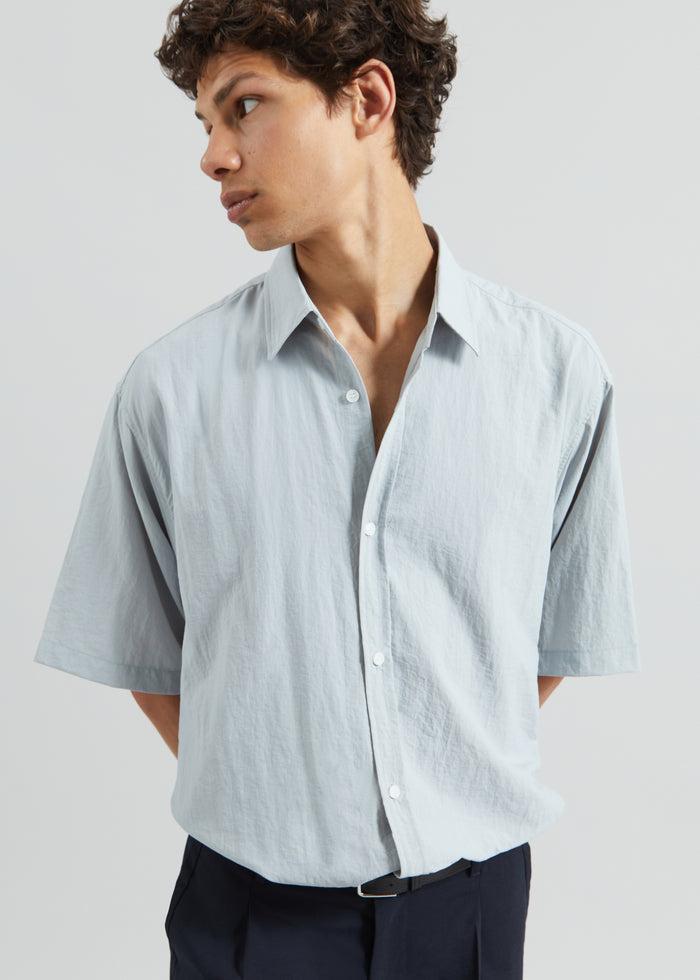 Colhame Adjustable Hem Short Sleeve Shirt - Powder Blue