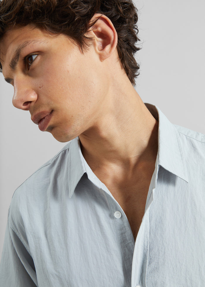 Colhame Adjustable Hem Short Sleeve Shirt - Powder Blue