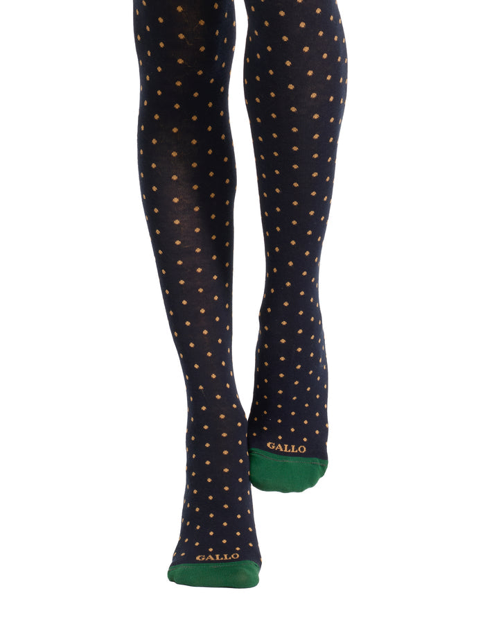 Collant donna cotone caldo blu fantasia pois
