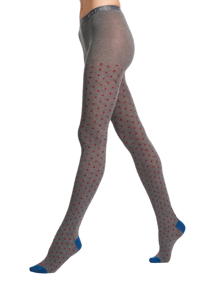 Collant donna cotone caldo grigio fantasia pois