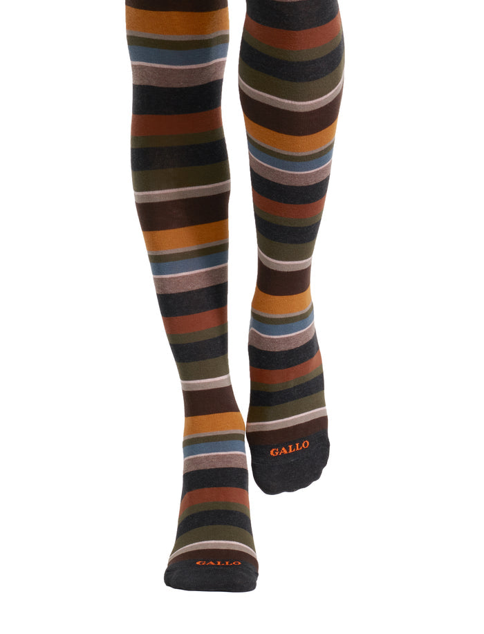 Collant donna cotone caldo grigio righe multicolor