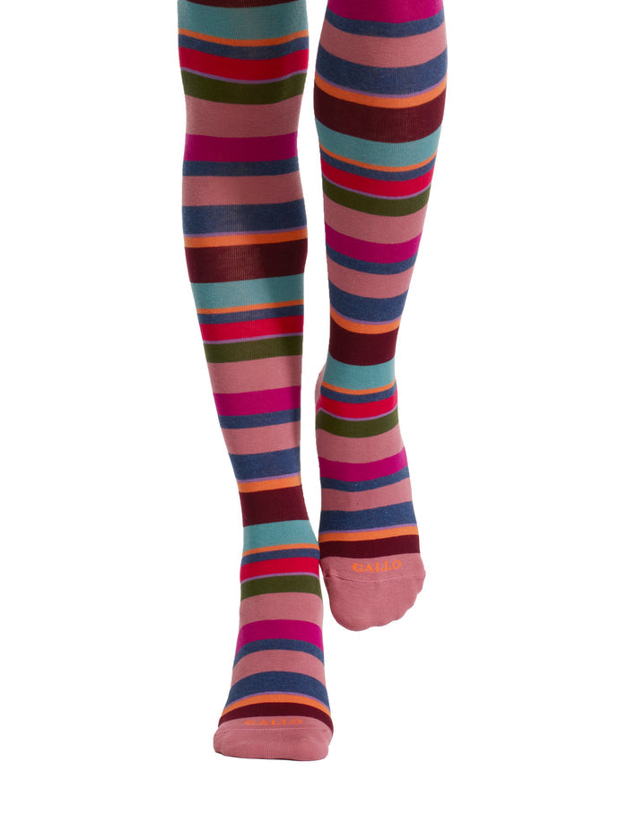 Collant donna cotone caldo rosa righe multicolor